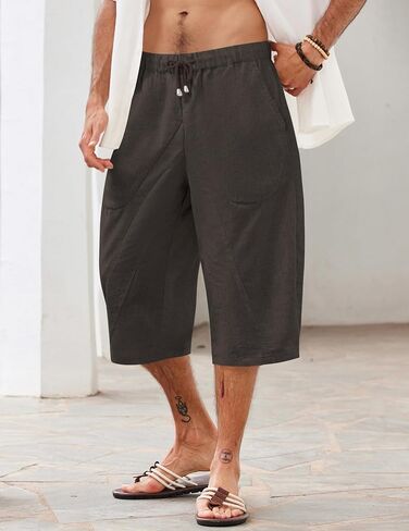 COOFANDY Men's Linen Harem Capri Pants Casual Lightweight Drawstring Yoga Pants Baggy 3/4 Beach Trousers in Saudi Arabia