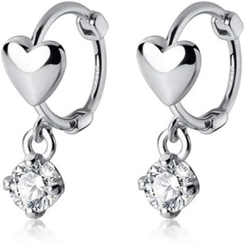 Dainty Heart Small Hoop Earrings S925 Sterling Silver for Women Girls Dangle Diamond Crystal CZ Cartilage Round Huggie Hoops Eternity Love Earring Cute Jewelry Gifts Hypoallergenic in Saudi Arabia