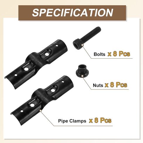 uxcell 2 Pcs Straight Structural Pipe Connector, 1-1/8" 4-way Metal Connectors Corner Pipe Fittings End Rails Clamp with Screws for DIY Shelf Garden Support, Black in Kuwait