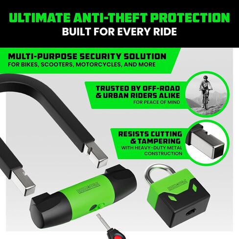 Rhino USA Bike Lock - Heavy Duty Anti Theft Bicycle U Lock & Padlock - 4FT Steel Security Cable with 4 Keys for EBike, Motorcycle, Electric Scooter - Dual Purpose Bike Locks (Padlock or U-Lock Option) in Saudi Arabia
