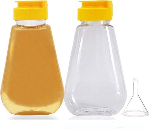 2 Pack Plastic Honey Bottles with Funnel, 180ml Squeeze Honey Jars Leakproof Honey Dispenser No Drip with Flip Lid Condiment Container for Ketchup Mustard Dressing Sauce Syrup Oil Epoxy, BPA Free in Kuwait