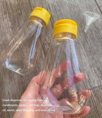 2 Pack Plastic Honey Bottles with Funnel, 180ml Squeeze Honey Jars Leakproof Honey Dispenser No Drip with Flip Lid Condiment Container for Ketchup Mustard Dressing Sauce Syrup Oil Epoxy, BPA Free in Kuwait