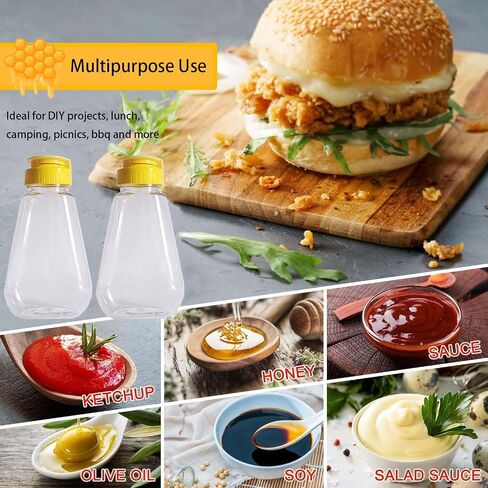 2 Pack Plastic Honey Bottles with Funnel, 180ml Squeeze Honey Jars Leakproof Honey Dispenser No Drip with Flip Lid Condiment Container for Ketchup Mustard Dressing Sauce Syrup Oil Epoxy, BPA Free in Kuwait