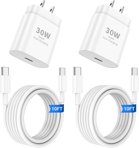 شاحن USB C سريع 30 وات لهاتف iPhone 16 15 Pro Max Plus، 2 حزمة شاحن USB C مع [6FT + 10FT] كابل شحن USB C لهاتف iPhone 16 15 Pro Max/16 15 Pro/16 15 Plus/16/15، i Pad، جالاكسي اس24/اس23 in Kuwait