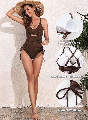 Aleumdr Women's Ribbed One Piece Swimsuit Tummy Control High Cut Bathing Suit Sexy V Neck Criss Cross Monikini in Saudi Arabia