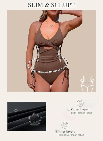 Aleumdr Women's Ribbed One Piece Swimsuit Tummy Control High Cut Bathing Suit Sexy V Neck Criss Cross Monikini in Saudi Arabia