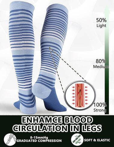 +MD Compression Socks for Women Men, Bamboo Viscose,3 Pairs 8-15mmHg Knee High Support Socks for Pregnant Nurses Travel in Kuwait