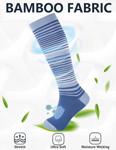 +MD Compression Socks for Women Men, Bamboo Viscose,3 Pairs 8-15mmHg Knee High Support Socks for Pregnant Nurses Travel in Kuwait
