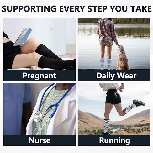 +MD Compression Socks for Women Men, Bamboo Viscose,3 Pairs 8-15mmHg Knee High Support Socks for Pregnant Nurses Travel in Kuwait