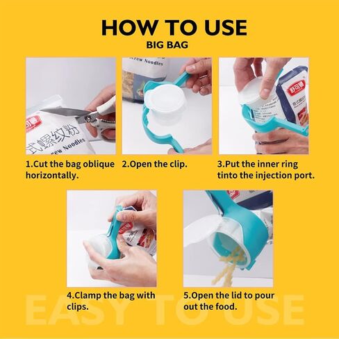 4 قطع مشبك حقيبة مع فوهة صب، مشابك حقيبة لتخزين الطعام، مشابك صنبور الحقيبة، مشبك حقيبة الغلق والصب، مشابك إغلاق غطاء بلاستيكي قابلة لإعادة الاستخدام للوجبات الخفيفة السائلة in Kuwait