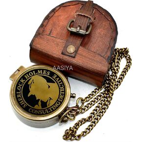 Sherlock Holmes Consulting Ditective Antique Compass with Leather Case Camping Compass Hiking Compass Best Graduation Day Gift Compass Birthday Gift Aniversay Gift Christmas Day Gift.