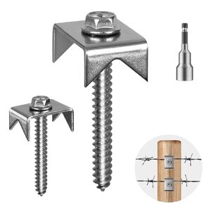 Fence Staples Fence Screws 304 Stainless Steel Fence Nails, HAGWARE Reusable Cats Claw Fasteners for Wire Fence, Fencing Staples for Mesh and Woven Fencing, Cat Claw Fence Fasteners 105Pcs