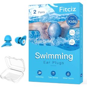 Ear Plugs for Swimming Kids, 2 Pairs Water Swim Ear Plugs with Delicate Case for Children, Comfortable Waterproof Swimming Earplugs for Kids, Age 10-14, Swimmers (Sky Blue - Kids Edition)