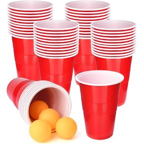 Cup Pong Game Set 22 Pcs 16 Oz Plastic Party Cups with 4 Pcs Ping Pong Balls for Christmas New Year Gift (Blue+Red)