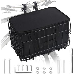 Bike Basket Front, Foldable Bicycle Basket Rear, Adjustable Basket with Removable Liner Bag, Bicycle Baskets for Adult Bikes for Carrying Dog, Groceries, Lunch, Files,and Pets