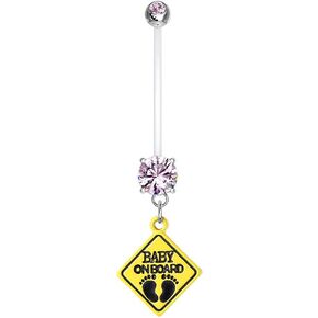 Pierced Owl - Double Jeweled Baby on Board Sign Dangle Pregnancy Maternity Bioflex Belly Button Ring Retainer