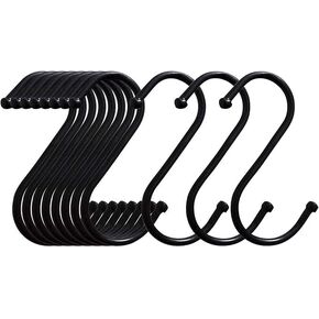 S-Shaped Hooks 20 Packs of 3.2 Inches Black, Heavy Metal S-Shaped Hooks, Suitable for Kitchen, Bathroom, Office, Garden or Outdoor Activities