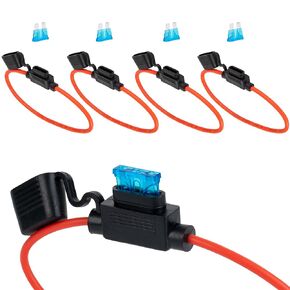 BlueStars 14-Gauge Inline Fuse Holder (4-Pack), Tinned Copper Marine Wire, Waterproof Pigtail Blade Fuse with 15A, for Car, Truck, ATV, Boat, Motorcycle