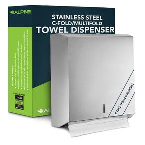 Alpine Paper Towel Dispenser Wall Mount Commercial - Stainless Steel Paper Towel Holder Wall Mount for C-fold, Trifold & Multifold Paper Towels, Industrial Hand Towel Dispenser for Bathroom & Kitchen