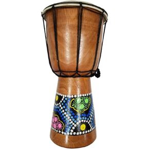 DJEMBE DRUM BONGO HAND CARVED AFRICAN ABORIGINAL DOT ART DESIGN by Bethlehem Gifts TM (6 inches)