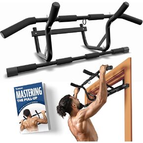DMoose Fitness Pull Up Bar for Doorway - Hanging Bar Upto 250 Lbs Capacity, No Screwing & No Slipping Chin Up Bar for Door Frame - Padded Grips Pullup Bar for Strength Training with Installation Guide