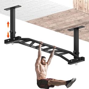 Heavy Duty Wall Mounted/Ceiling Mount Pull Up Bar - Adjustable & Multi-Grip Chin Up Bar for Indoor and Outdoor Workouts, Supports to 600 Lbs