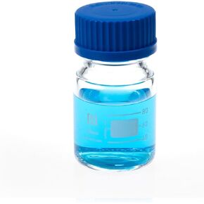 ALWSCI 100 ml Graduated Glass Round Media Storage Bottle with blue GL45 Screw Cap, 3.3 Borosilicate Clear Glass, Wide Mouth Lab Reagent Bottle, Pack of 1