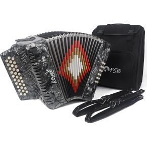 31 Key Accordion, 12 Bass 3 Row FBE Diatonic Accordion Accordion Push-Pull Instrument for Adult with Carrying Case and Strap Celluloid