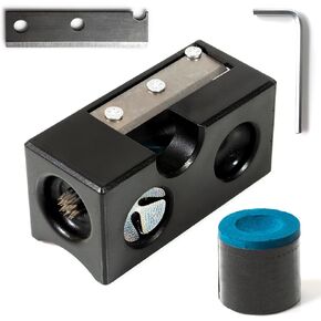 Pool Cue Tip Repair Tool for Billiard Stick and Table Accessories - 8 in 1 Cuboid - Complete with Replacement Blade, Wrench Chalk