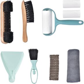 Pool Table & Rail Brush, Billiard Pool Table Felt Cleaner Accessories with Wooden Pool Table Brushes, Cue Cleaning Cloth, Sticky Lint Roller, Clean Dustpan for Pool Table Cleaning