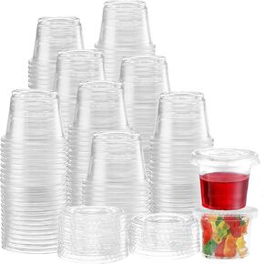 TashiBox 400 Sets - 2 oz Jello Shot Cups with Lids, Small Plastic Portion Cups with Lids, Disposable Condiment Containers for Sauce