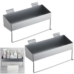 Suclain 2 Pcs Metal Paper Towel Holder Shelf for Slatwall Heavy Duty Stainless Steel Bathroom Wall Mount Shelf Utility Storage Rack Slatwall Accessories for Cabinets Storage Organizer, No Drill
