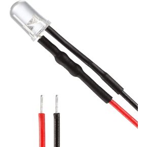 uxcell 20Pcs 5mm Pre Wired LED, Red DC3-5V Clear Lens, Light Emitting Diodes