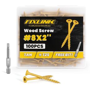 Wood Screws 2 Inch: FIXLINK Deck Screws #8 x 2, 100 PCS, Epoxy Coated, T25 Star Bit Above 1500 Hour Salt Spray Coating Outdoor Decking Screws Excellent Rust Resistant for Outdoor Wood Fence