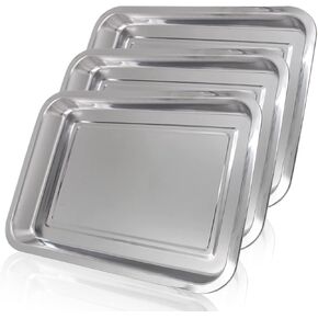 Stainless Steel Tray - EMALLA 3Pcs Stainless Steel Tray 13.7'' X 10.2'' Dental Medical Tray Piercing Instrument Tray Storage Tools Lab Instrument Supplies Stainless Steel Tray(3PCS)