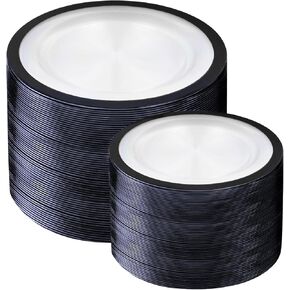 U-QE 120pcs Black Plates Disposable for Party - Clear Plastic Plates Disposable Heavy Duty - Plastic Party Plates Including 60 Dinner Plates 10" & 60 Appetizer/Dessert Plates 7"