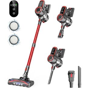 Cordless Vaccum Cleaner, 300 Watts Suction & 45min Runtime with LED Display, 2 Modes Lightweight Stick Vacuum Cleaner with Anti-Tangle Brush, Vacuum Cleaner for Home Hard Floor Car Carpet