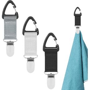 3 PCS Tennis Towel Hook, Towel Clip, Tennis Backpack Hook, Fence Hook Clip, Sports Towel Clip for Storing Sports Backpacks (White, Black, Light Grey)