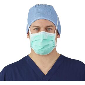 HALYARD FLUIDSHIELD 1 Disposable Mask with Ties, with SO SOFT Lining, Pleat-Style, Fog-Free, Green, Level 1, 28806