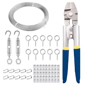 TooTaci 65ft 1/16 Stainless Steel Cable Wire Rope Kit, Wire Rope Crimping Tool with Turnbuckles for Cables Wire, 1/16 Steel Cable 7×7 Strands, for Strings Light Hanging, Picture Hanging, Trellis Wire