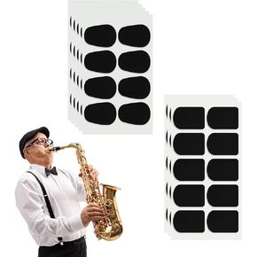 70pcs Black Saxophone & Clarinet Mouthpiece Cushions, Strong Adhesive Tenor Alto Sax Mouthpiece Pads 0.8mm Thick Silicone Mouthpiece Patches Oval Square Accessories for Beginners Musicians