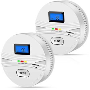 2 Pack Smoke and Carbon Monoxide Detector,Smoke Detector Carbon Monoxide Detector Combo with Batteries,Fire Alarm Smoke Detector with Test Button and Digital Display