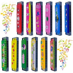 12 Styles Harmonica for Kids Lightweight Cartoon Harmonica 2 Rows of 16 Holes Harmonicas Musical Instrument Birthday Party Favor for Beginners Kids Adult, As a Present