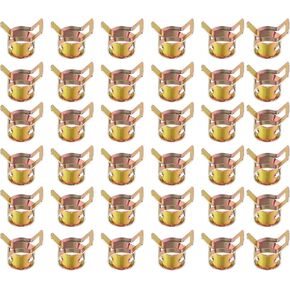 PATIKIL Spring Band Hose Pipe Clamps for 10-11.8 mm OD Hose, 50 Pack Silicone Vacuum Constant Tension Band Clips for Fuel Line Silicone Air Hose Tube Water Pipe, Gold