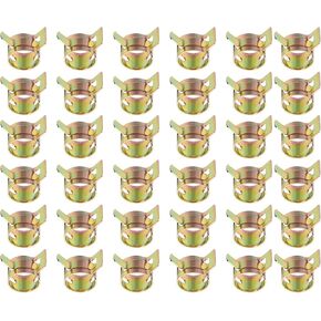 PATIKIL Spring Band Hose Pipe Clamps for 11-12.9 mm OD Hose, 50 Pack Silicone Vacuum Constant Tension Band Clips for Fuel Line Silicone Air Hose Tube Water Pipe, Gold