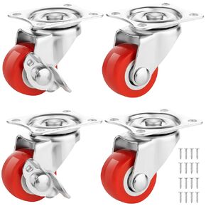 4 Inch Caster Wheels Heavy Duty Casters Set of 4 (2200lbs Load Capacity) Lockable Cart Wheels with Brakes, 360 Degree Rotatable - Ideal Caster for Cart, Furniture and Workbench (4 x Brakes)