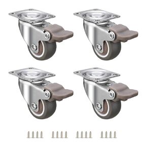 JGJC 1 inch Casters Set of 4, Rubber Small Caster Wheels for Furniture, Heavy Duty Mini Castors for Furniture, Durable Low Profile Locking Furniture Casters, No Noise Top Plate Swivel Wheels