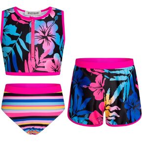 GRACE KARIN Girls Swimsuit 3 Piece Tankini Bathing Suit Set with Shorts Summer Beach Sport Swimwear 5-12Y