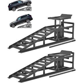 Hydraulic Car Ramps, 5T 11000lbs Low Profile Car Lift Service Ramps Truck Trailer Garage, 4-Position Adjustment, Lift Height 11.61-16.21 inches