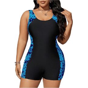 Floerns Women's Plus Size One Piece Swimsuit Colorblock Scoop Neck Shorts Monokini in Kuwait